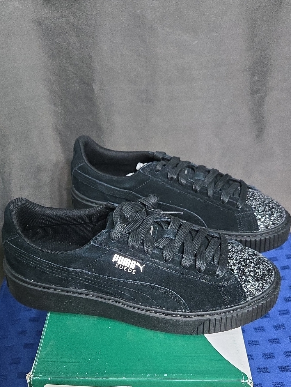 Puma Black Suede Sneakers with Sparkle Toe